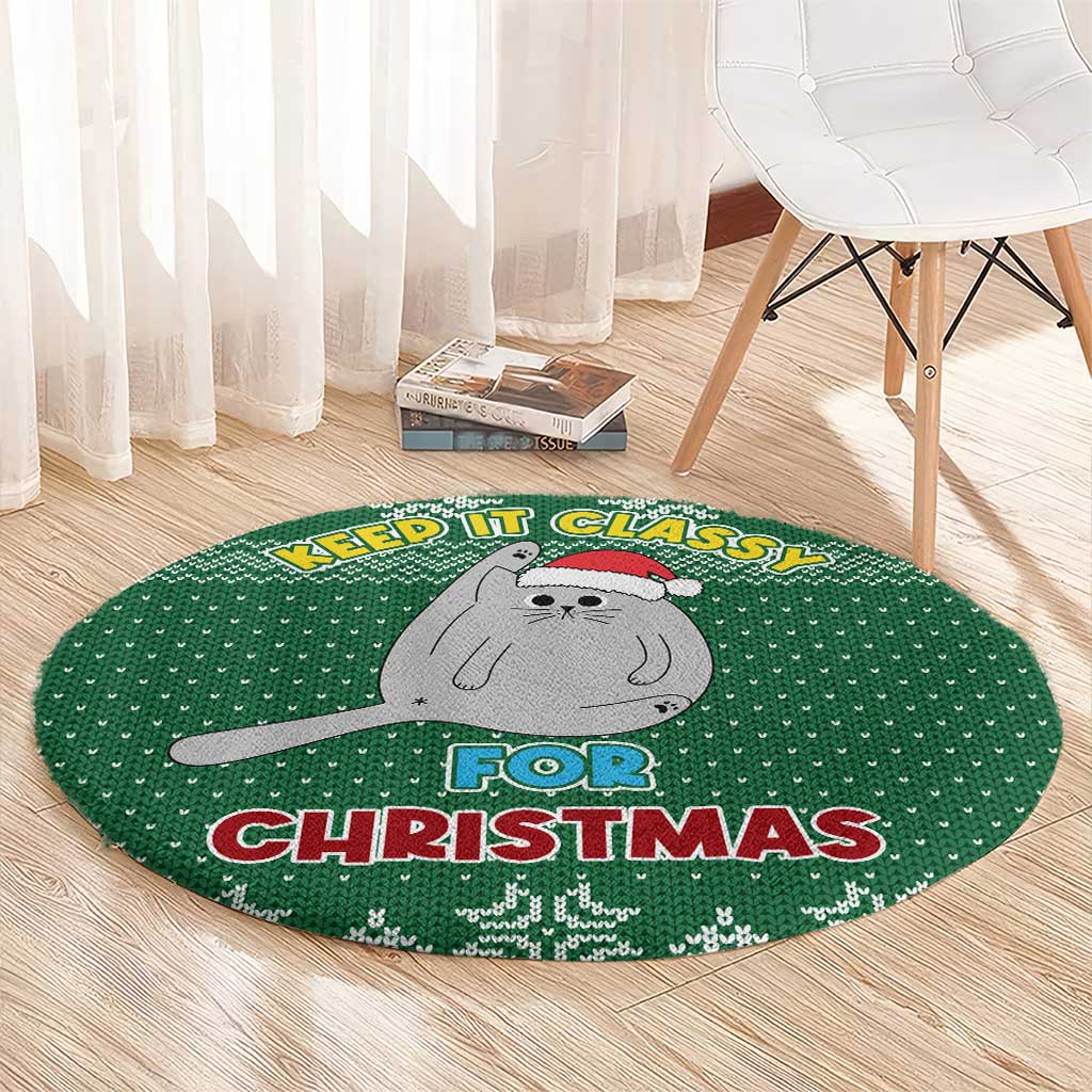 Cat Keep It Classy Christmas Round Carpet Xmas Holiday Patterns - Wonder Print Shop