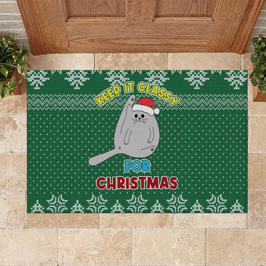 Cat Keep It Classy Christmas Rubber Doormat Xmas Holiday Patterns - Wonder Print Shop