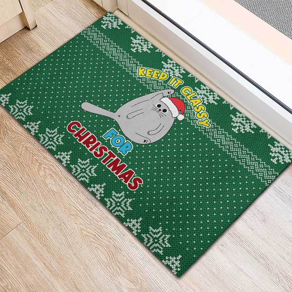 Cat Keep It Classy Christmas Rubber Doormat Xmas Holiday Patterns - Wonder Print Shop