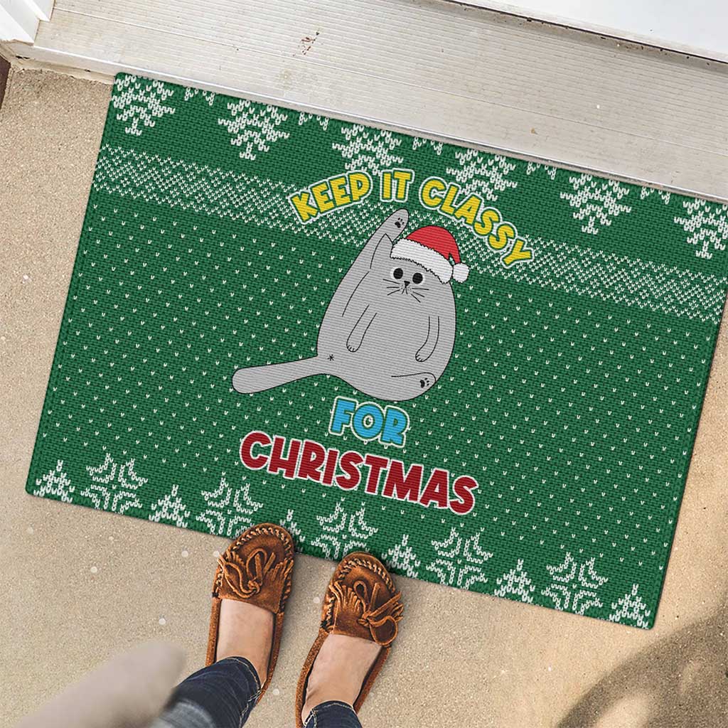 Cat Keep It Classy Christmas Rubber Doormat Xmas Holiday Patterns - Wonder Print Shop