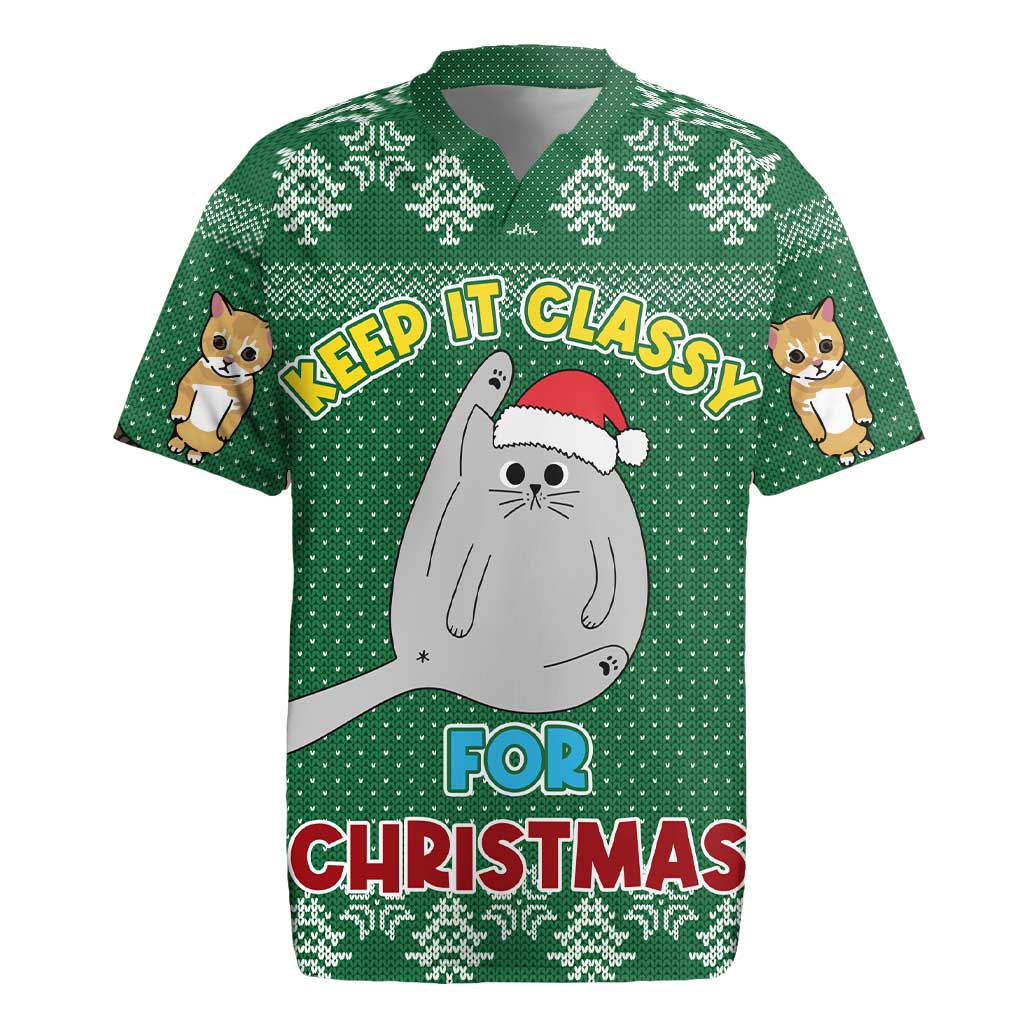 Cat Keep It Classy Christmas Rugby Jersey Xmas Holiday Patterns - Wonder Print Shop