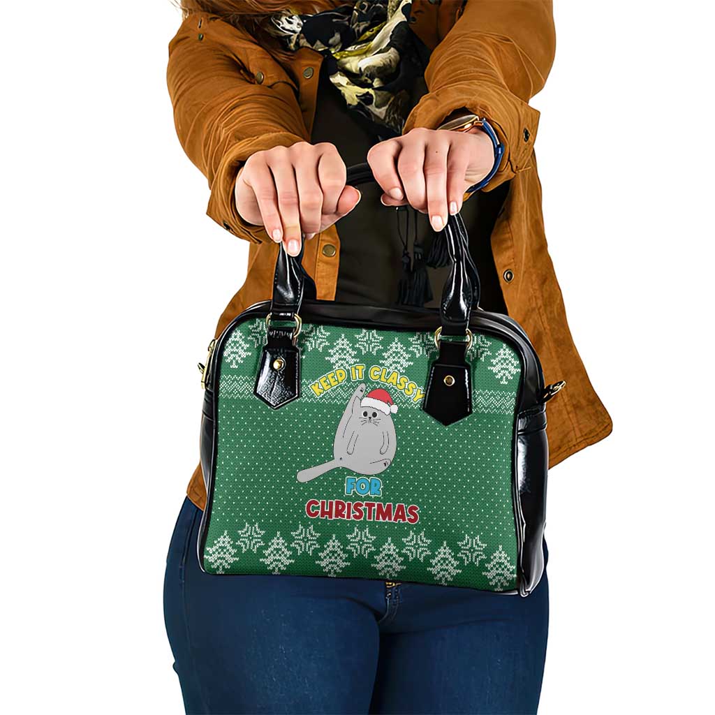 Cat Keep It Classy Christmas Shoulder Handbag Xmas Holiday Patterns - Wonder Print Shop