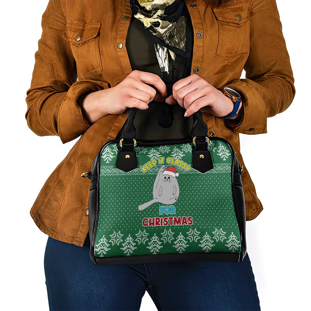 Cat Keep It Classy Christmas Shoulder Handbag Xmas Holiday Patterns - Wonder Print Shop