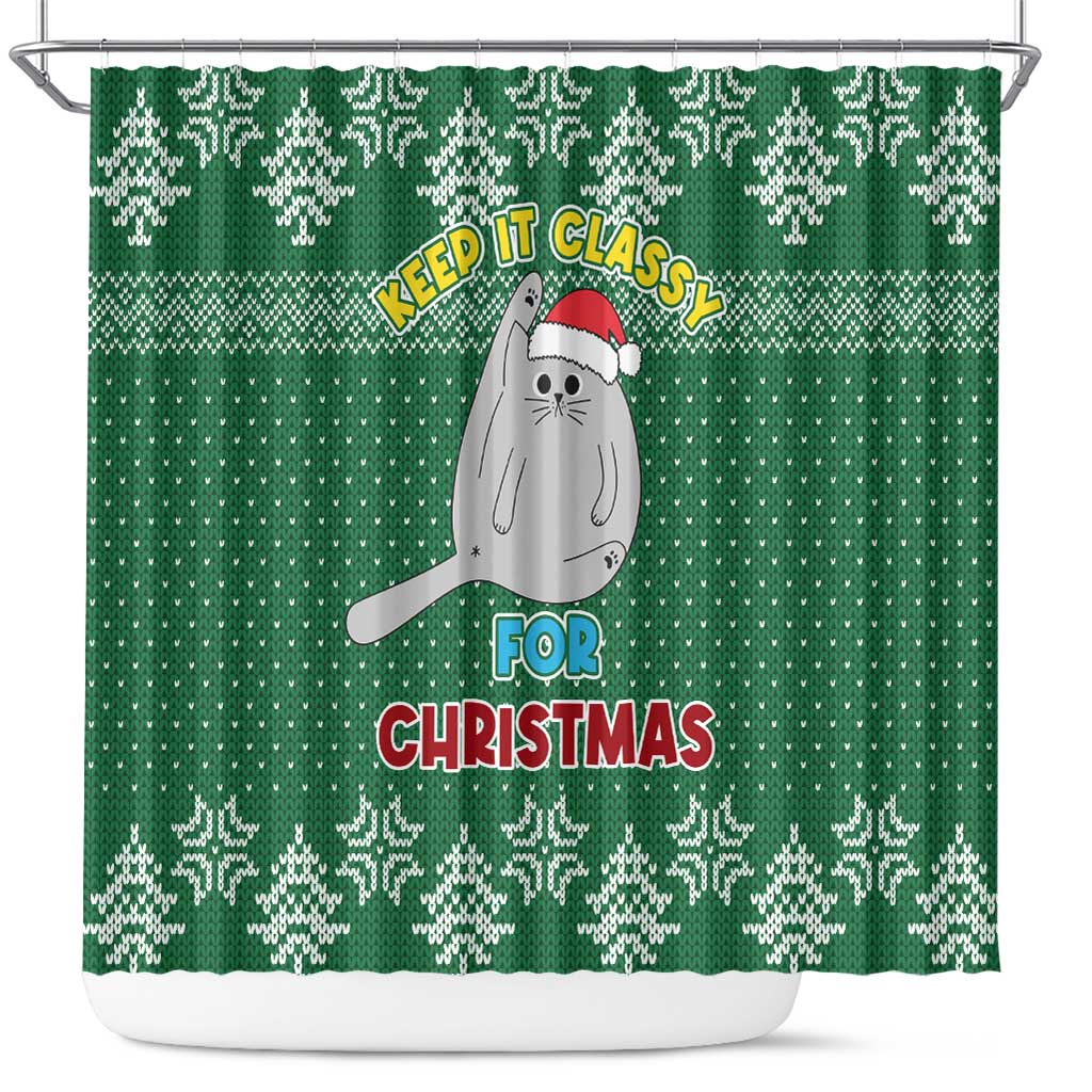 Cat Keep It Classy Christmas Shower Curtain Xmas Holiday Patterns - Wonder Print Shop