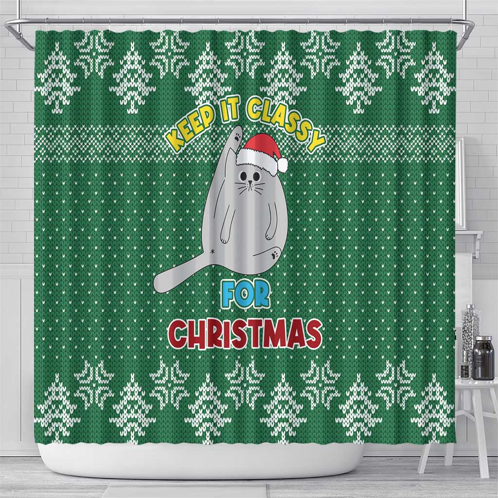 Cat Keep It Classy Christmas Shower Curtain Xmas Holiday Patterns - Wonder Print Shop