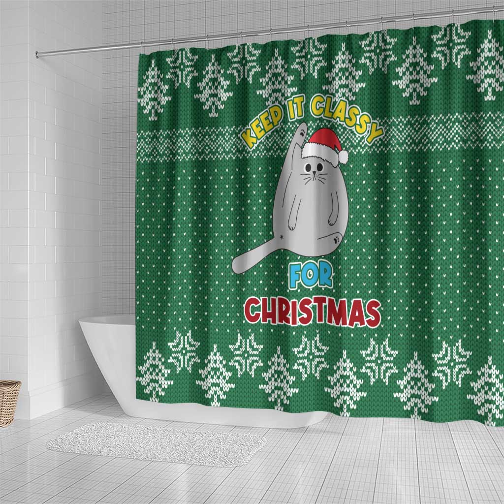 Cat Keep It Classy Christmas Shower Curtain Xmas Holiday Patterns - Wonder Print Shop