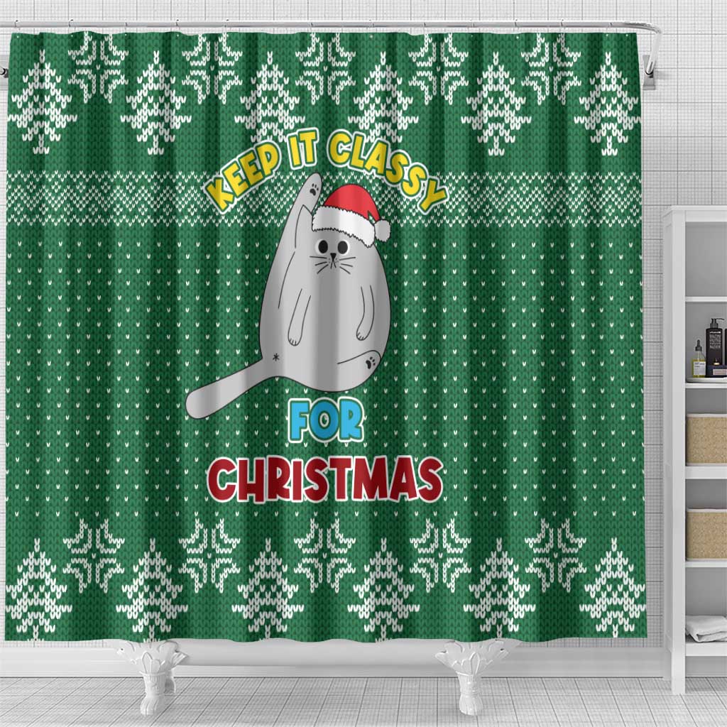 Cat Keep It Classy Christmas Shower Curtain Xmas Holiday Patterns - Wonder Print Shop