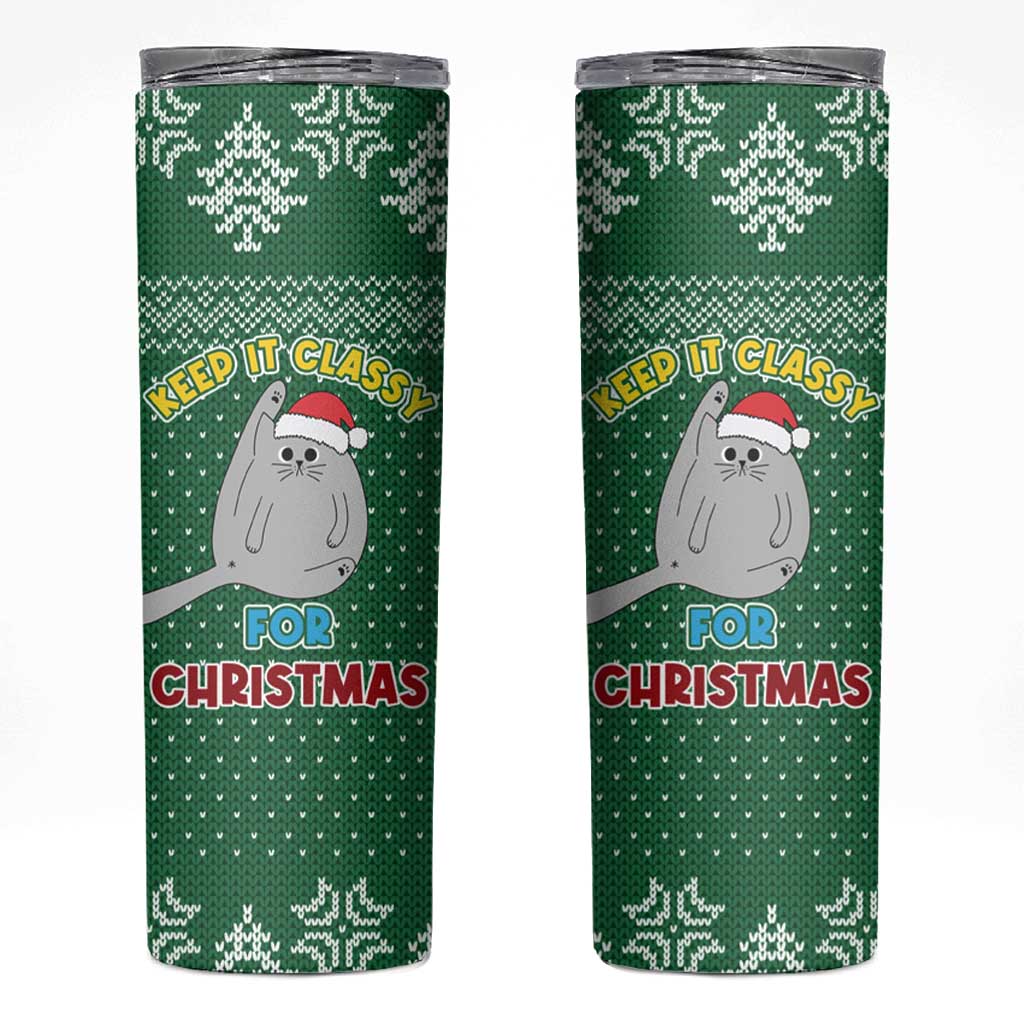 Cat Keep It Classy Christmas Skinny Tumbler Xmas Holiday Patterns - Wonder Print Shop