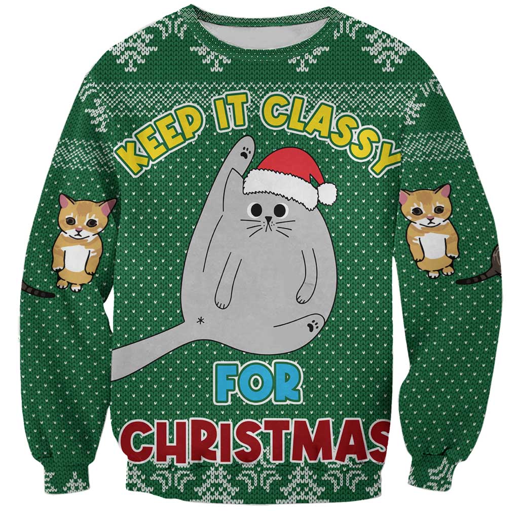 Cat Keep It Classy Christmas Sweatshirt Xmas Holiday Patterns - Wonder Print Shop