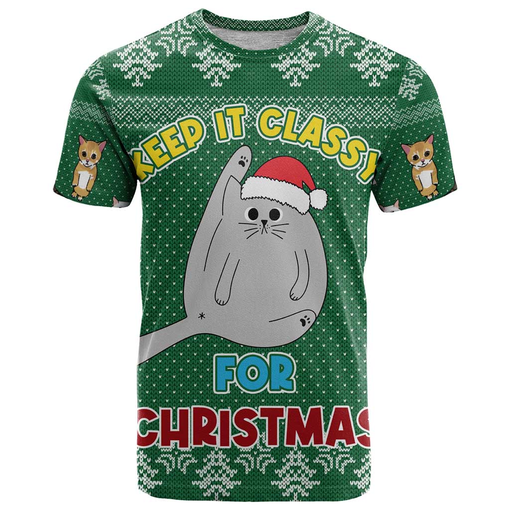 Cat Keep It Classy Christmas T Shirt Xmas Holiday Patterns - Wonder Print Shop