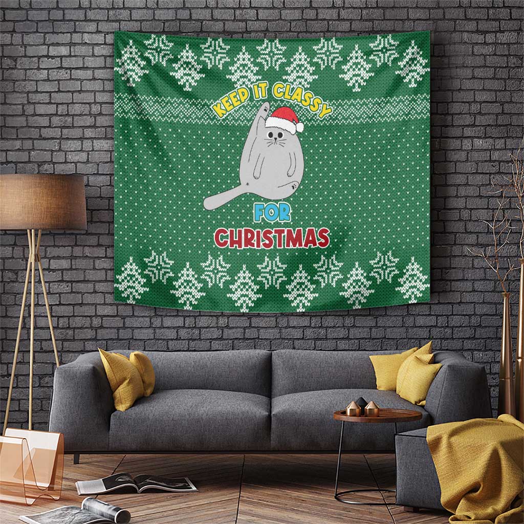 Cat Keep It Classy Christmas Tapestry Xmas Holiday Patterns - Wonder Print Shop