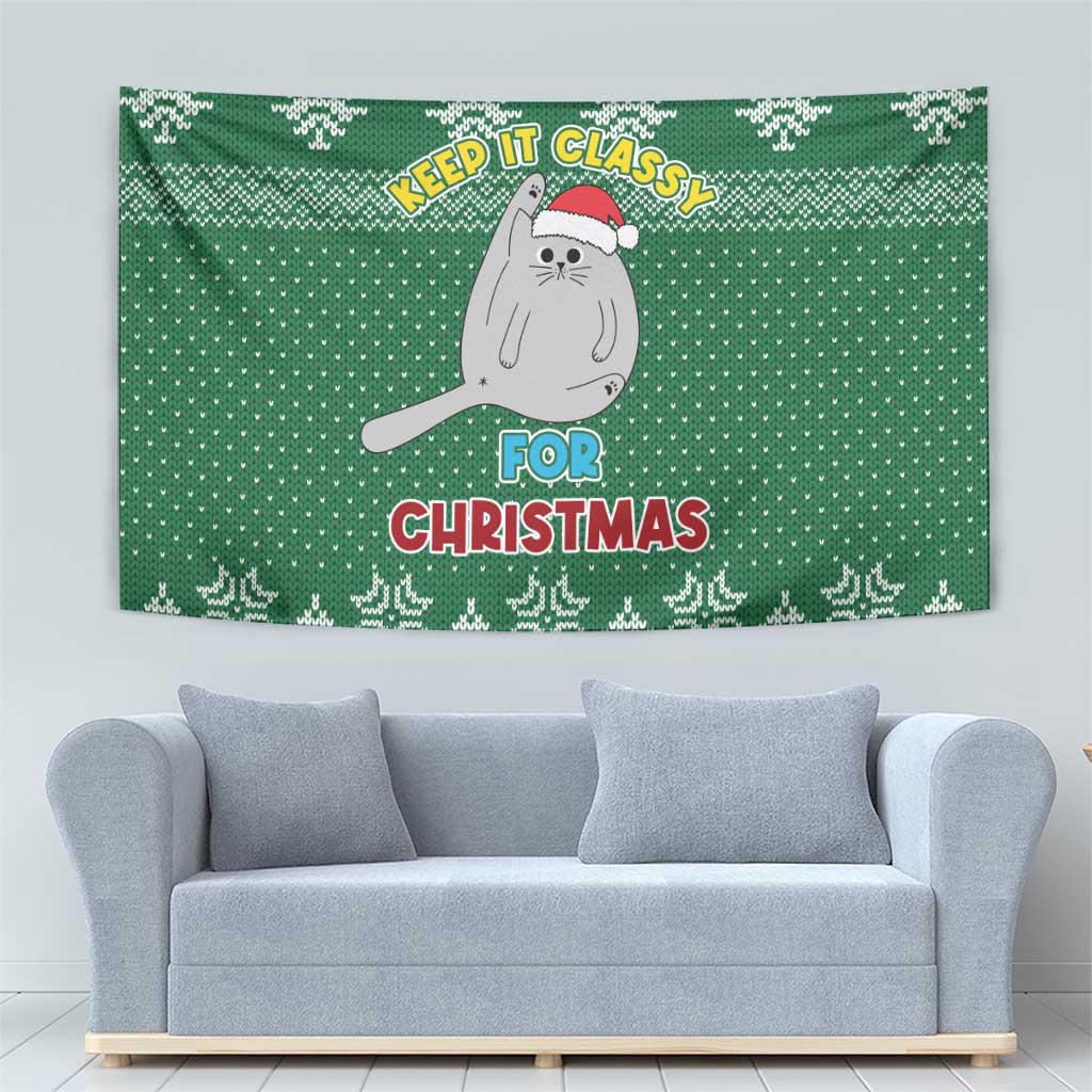Cat Keep It Classy Christmas Tapestry Xmas Holiday Patterns - Wonder Print Shop