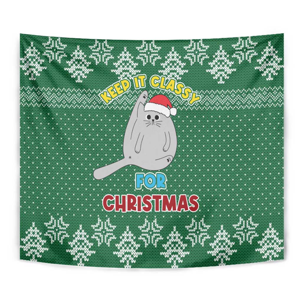 Cat Keep It Classy Christmas Tapestry Xmas Holiday Patterns - Wonder Print Shop
