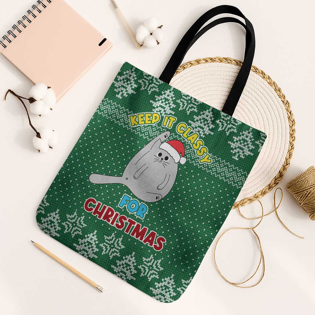 Cat Keep It Classy Christmas Tote Bag Xmas Holiday Patterns - Wonder Print Shop
