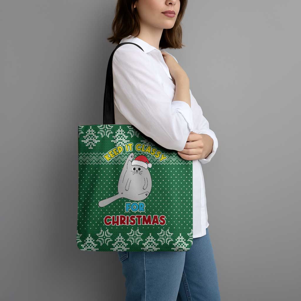 Cat Keep It Classy Christmas Tote Bag Xmas Holiday Patterns - Wonder Print Shop