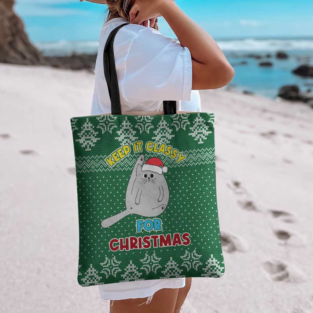 Cat Keep It Classy Christmas Tote Bag Xmas Holiday Patterns - Wonder Print Shop
