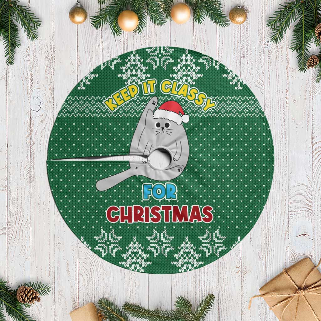 Cat Keep It Classy Christmas Tree Skirt Xmas Holiday Patterns - Wonder Print Shop