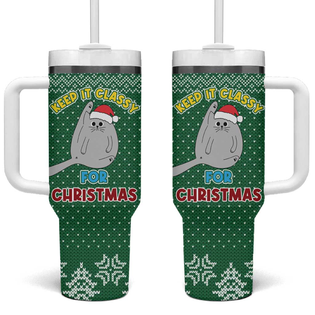 Cat Keep It Classy Christmas Tumbler With Handle Xmas Holiday Patterns - Wonder Print Shop