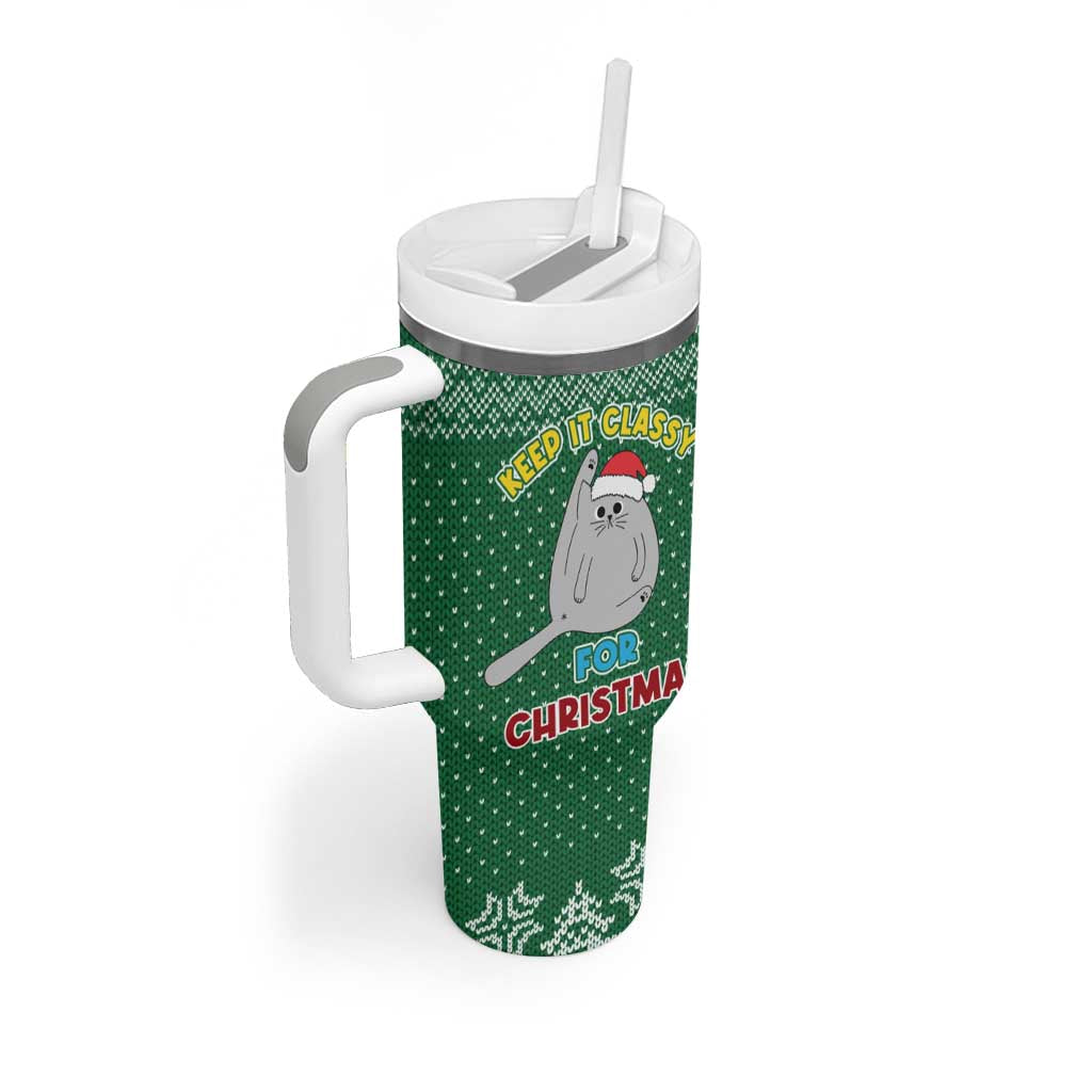 Cat Keep It Classy Christmas Tumbler With Handle Xmas Holiday Patterns - Wonder Print Shop