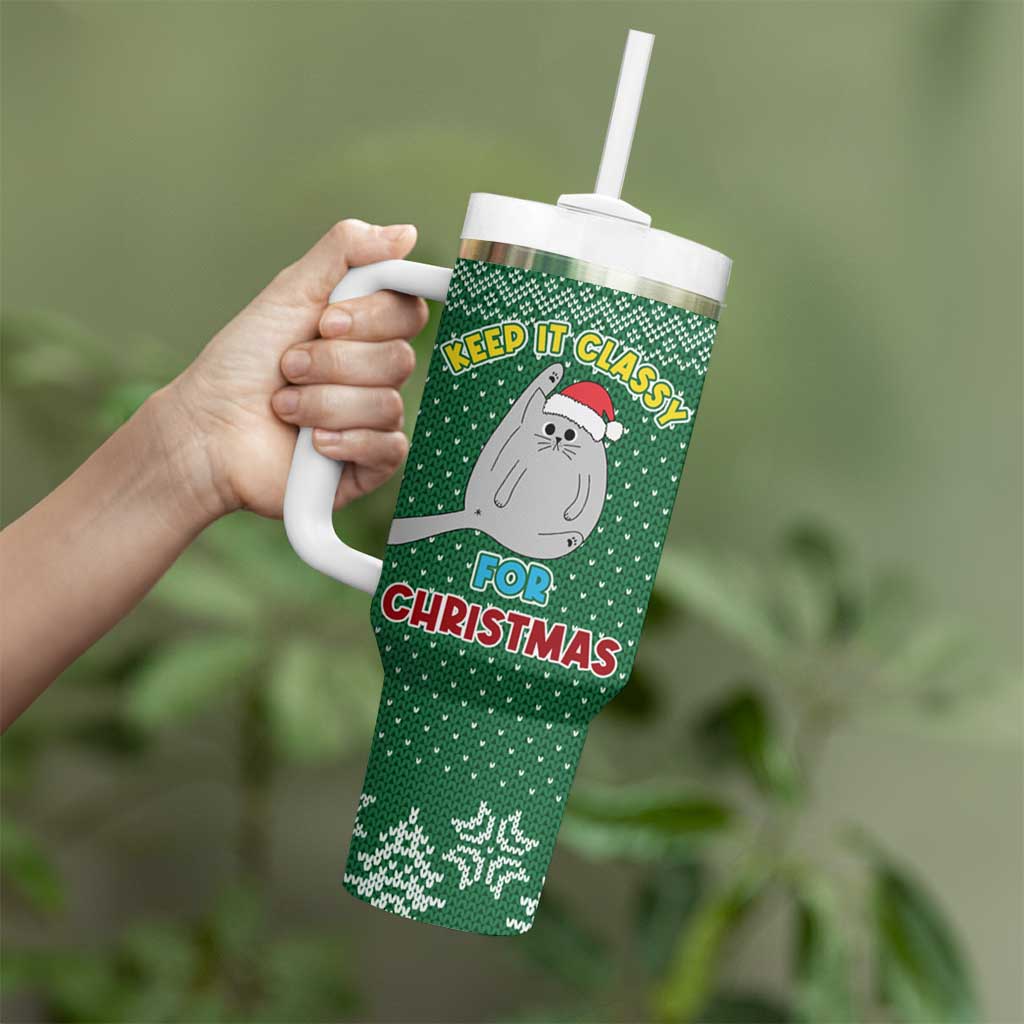 Cat Keep It Classy Christmas Tumbler With Handle Xmas Holiday Patterns - Wonder Print Shop