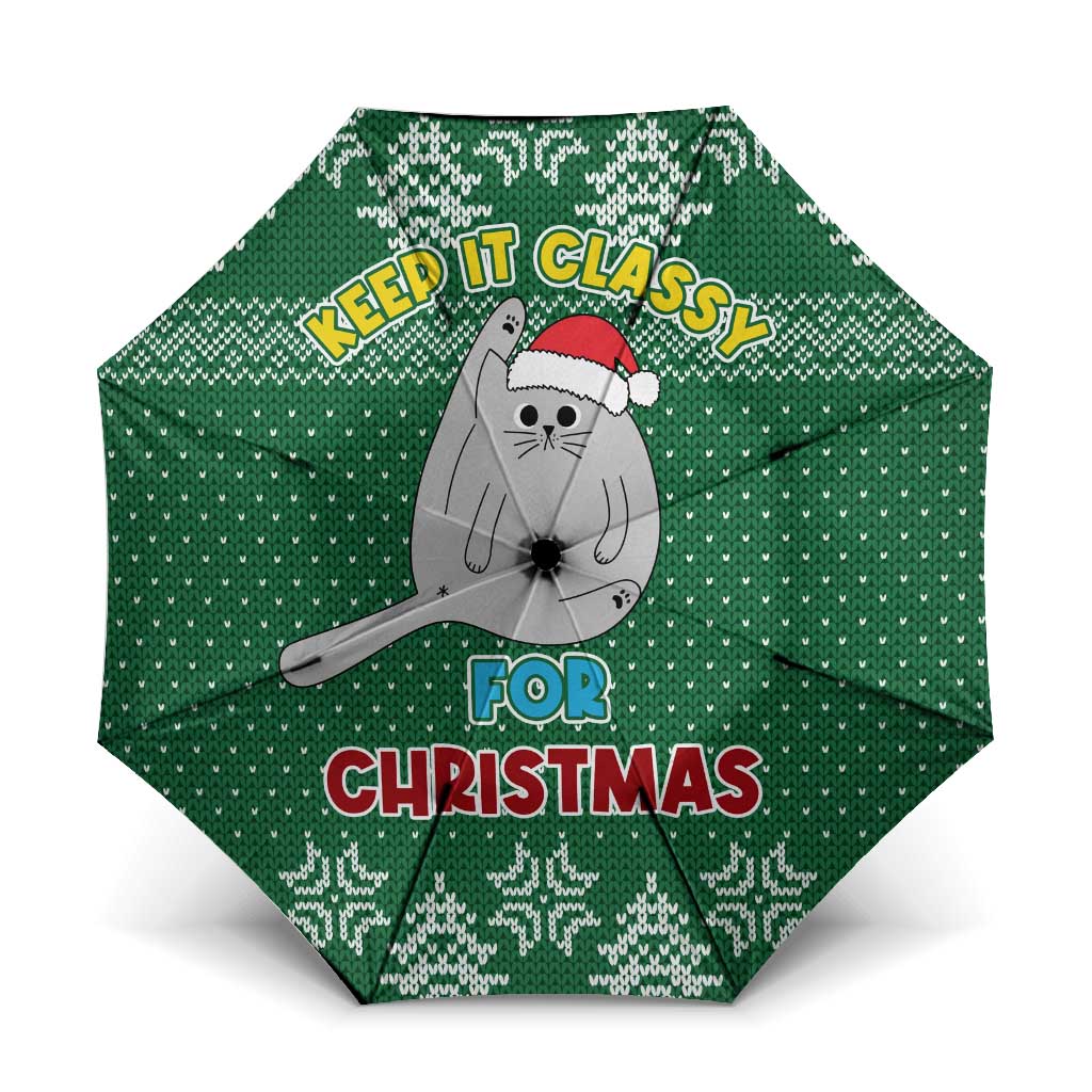 Cat Keep It Classy Christmas Umbrella Xmas Holiday Patterns - Wonder Print Shop