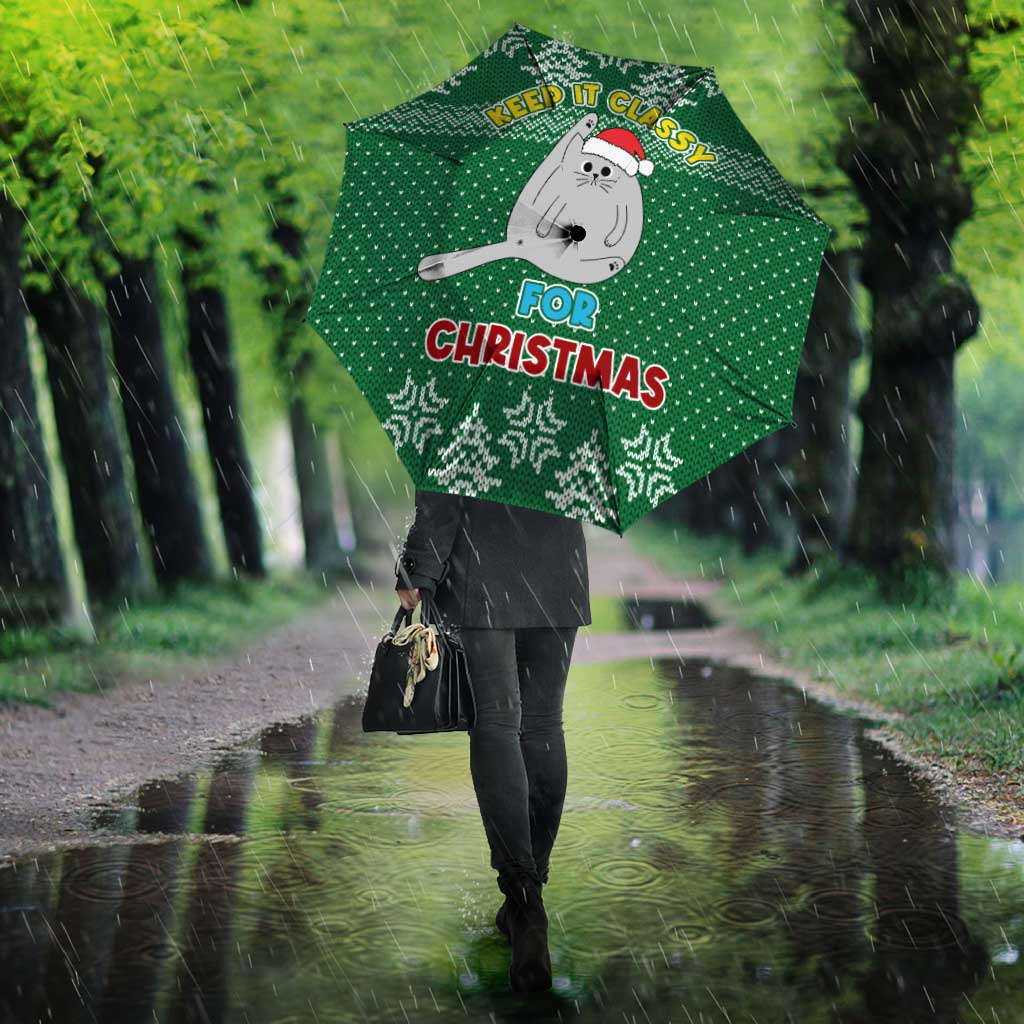 Cat Keep It Classy Christmas Umbrella Xmas Holiday Patterns - Wonder Print Shop