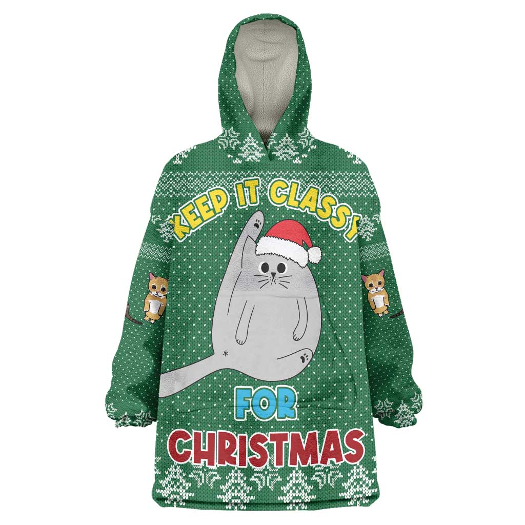 Cat Keep It Classy Christmas Wearable Blanket Hoodie Xmas Holiday Patterns - Wonder Print Shop