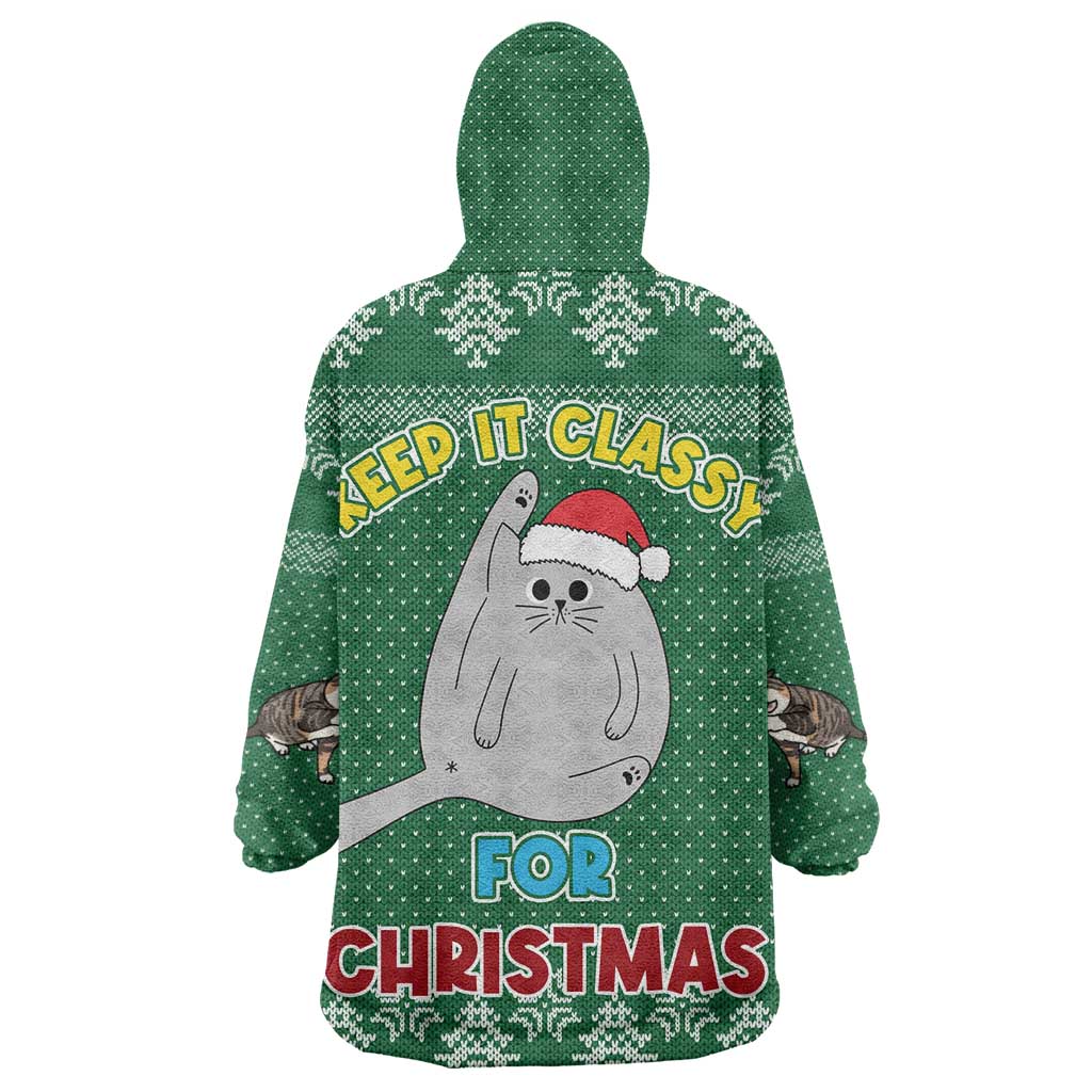 Cat Keep It Classy Christmas Wearable Blanket Hoodie Xmas Holiday Patterns - Wonder Print Shop