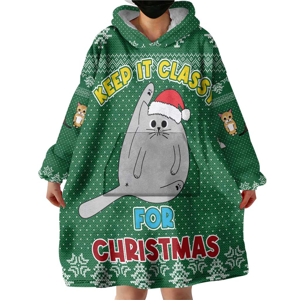 Cat Keep It Classy Christmas Wearable Blanket Hoodie Xmas Holiday Patterns - Wonder Print Shop