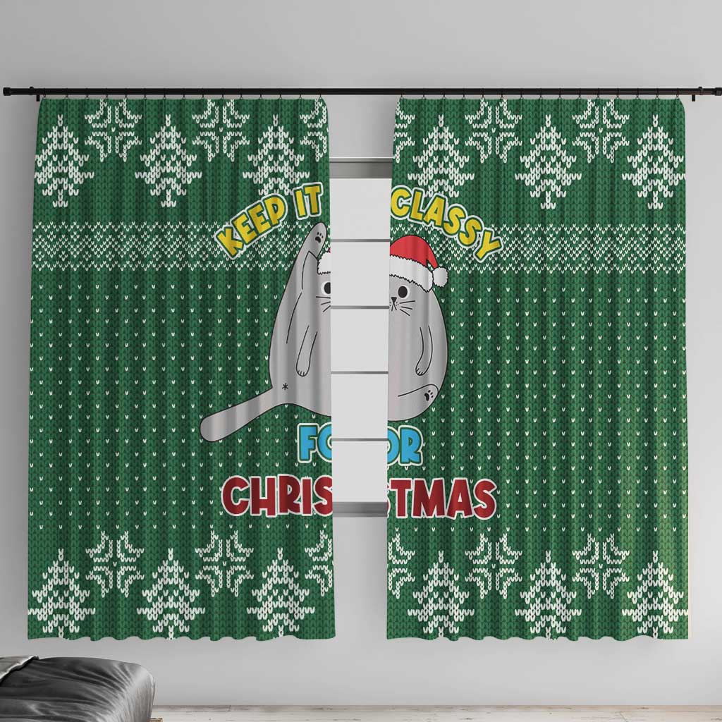 Cat Keep It Classy Christmas Window Curtain Xmas Holiday Patterns - Wonder Print Shop