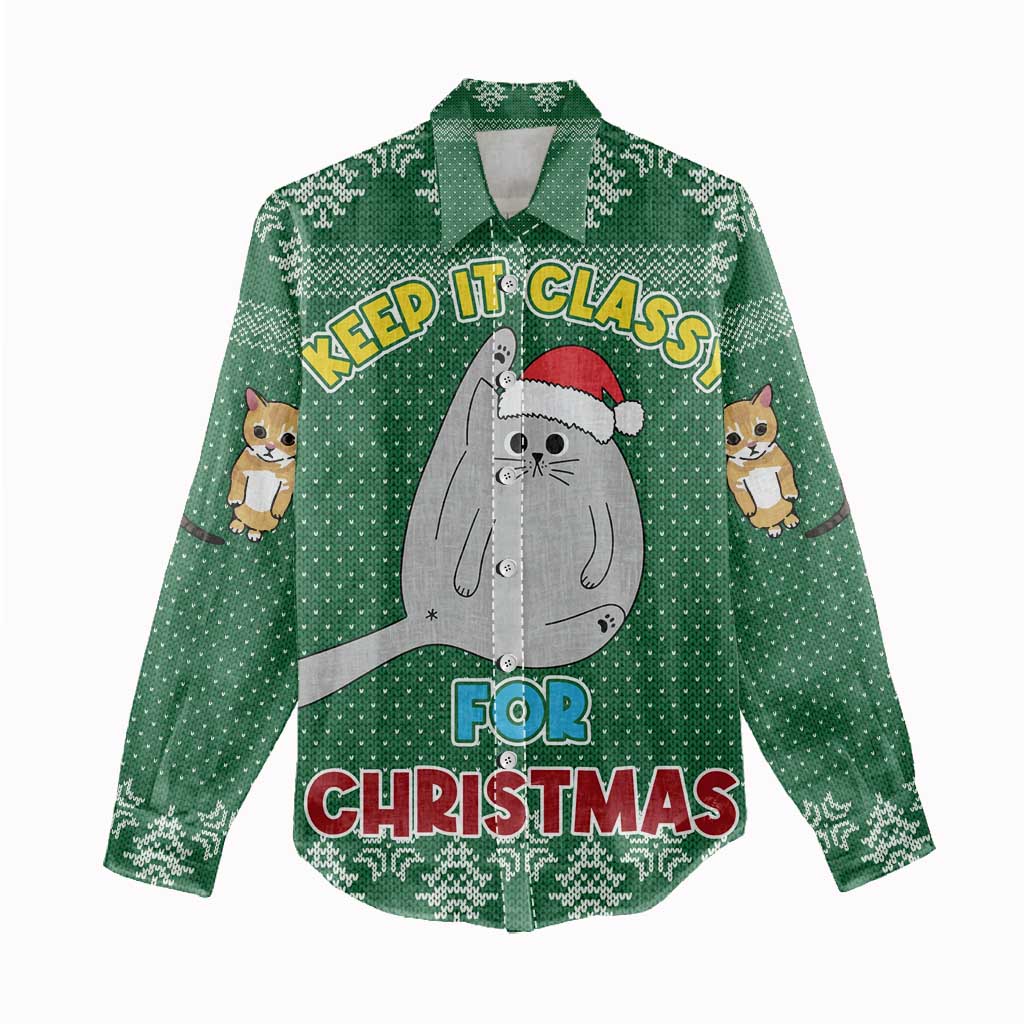 Cat Keep It Classy Christmas Women Casual Shirt Xmas Holiday Patterns - Wonder Print Shop