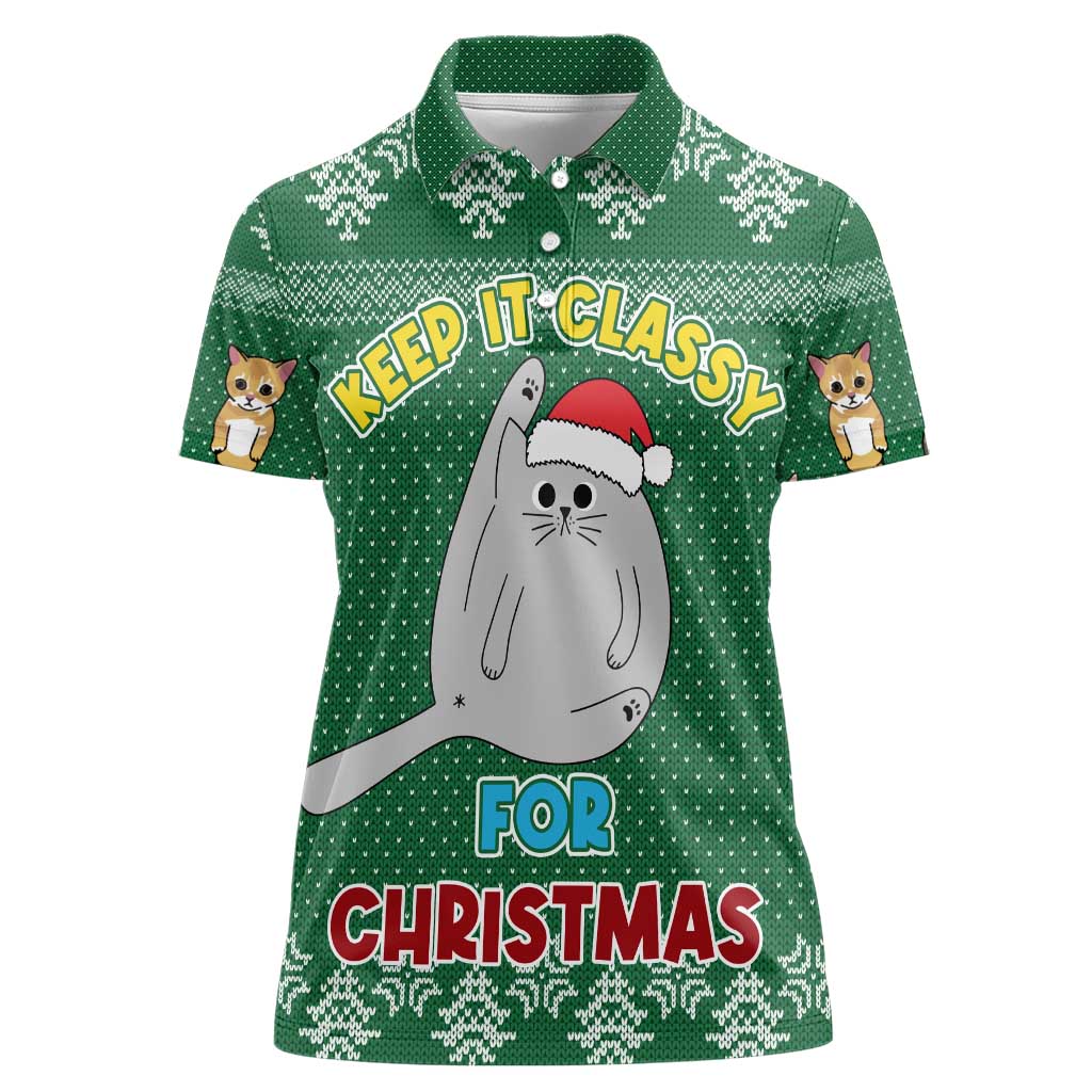 Cat Keep It Classy Christmas Women Polo Shirt Xmas Holiday Patterns - Wonder Print Shop