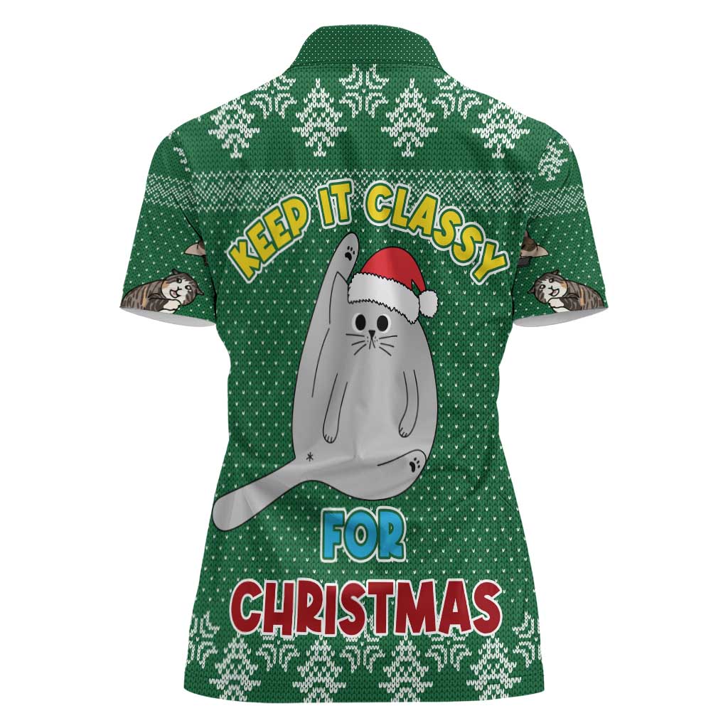 Cat Keep It Classy Christmas Women Polo Shirt Xmas Holiday Patterns - Wonder Print Shop