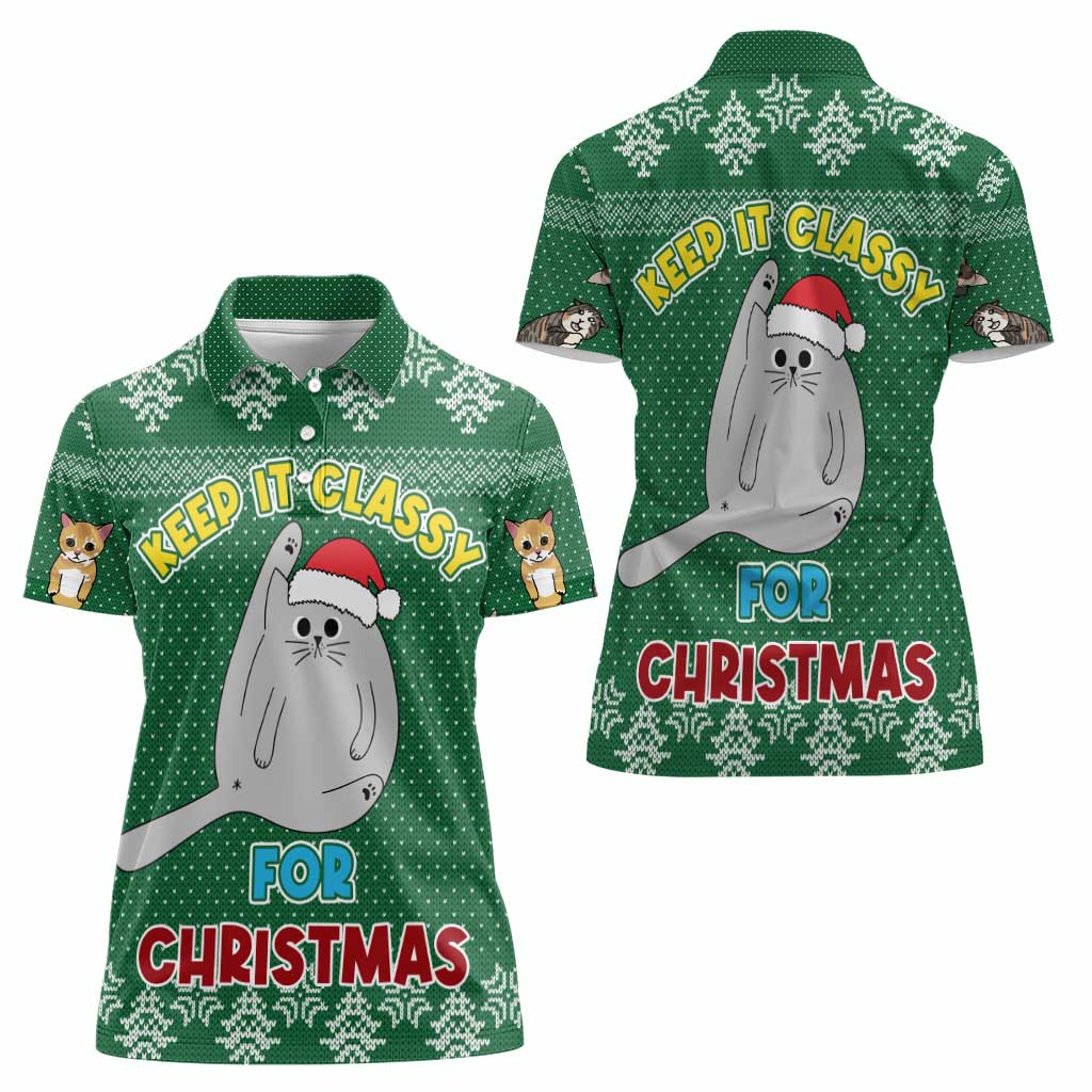 Cat Keep It Classy Christmas Women Polo Shirt Xmas Holiday Patterns - Wonder Print Shop
