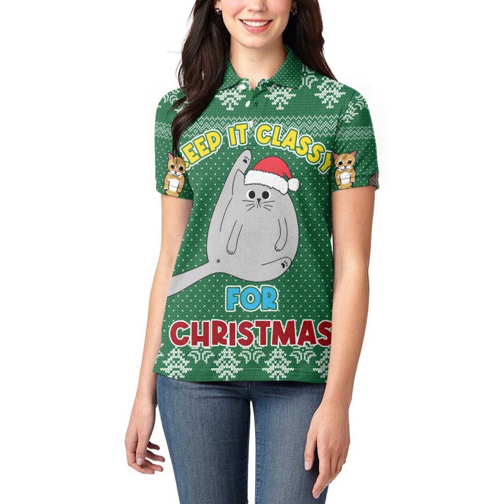 Cat Keep It Classy Christmas Women Polo Shirt Xmas Holiday Patterns - Wonder Print Shop
