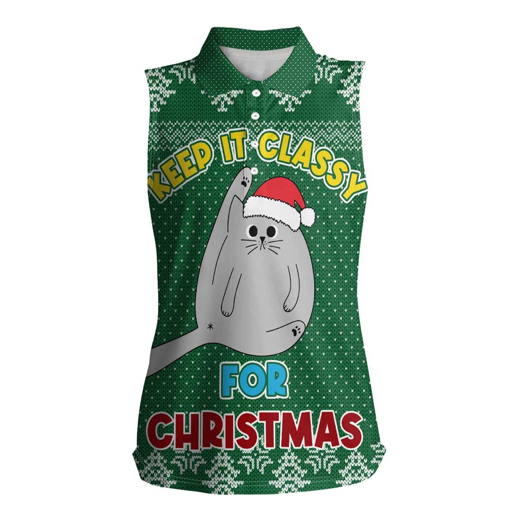 Cat Keep It Classy Christmas Women Sleeveless Polo Shirt Xmas Holiday Patterns - Wonder Print Shop