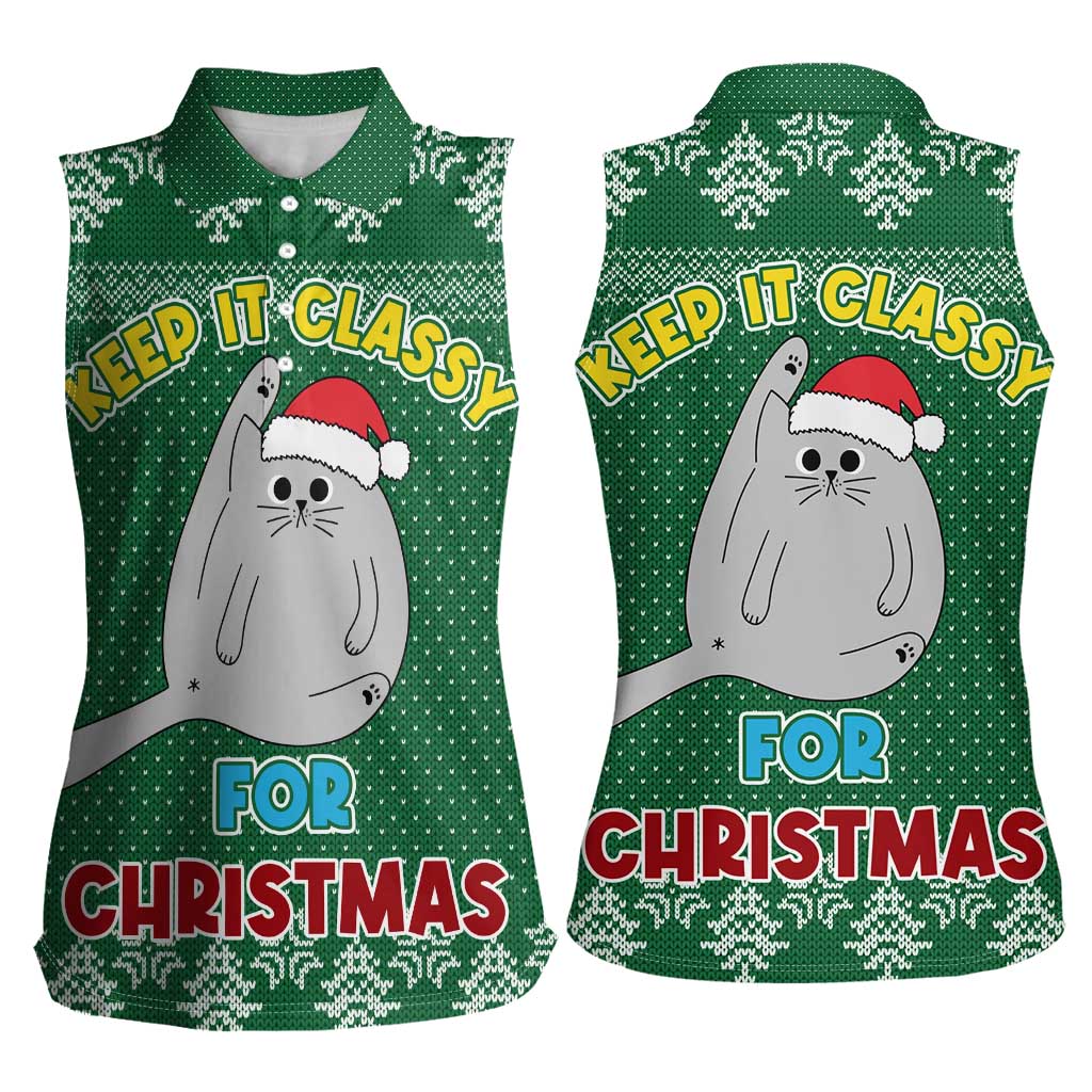 Cat Keep It Classy Christmas Women Sleeveless Polo Shirt Xmas Holiday Patterns - Wonder Print Shop