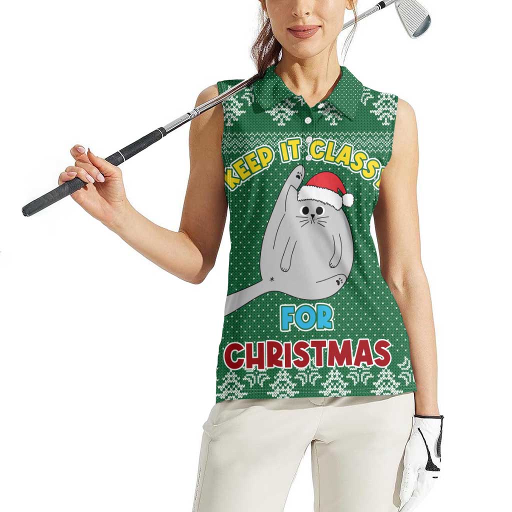 Cat Keep It Classy Christmas Women Sleeveless Polo Shirt Xmas Holiday Patterns - Wonder Print Shop