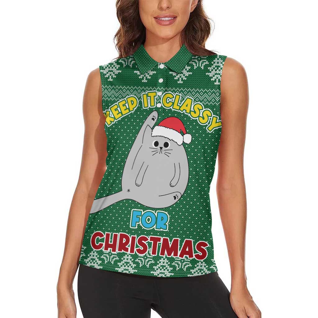 Cat Keep It Classy Christmas Women Sleeveless Polo Shirt Xmas Holiday Patterns - Wonder Print Shop