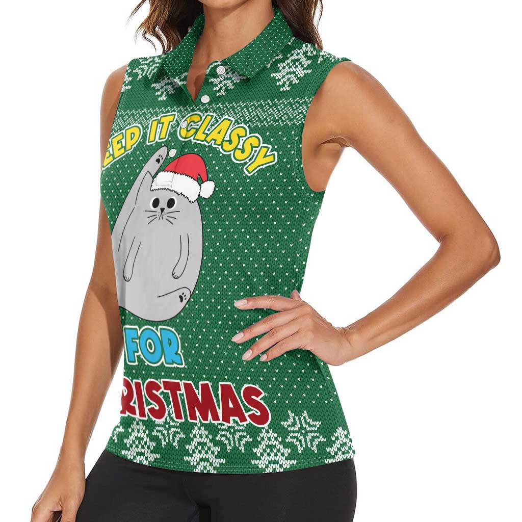 Cat Keep It Classy Christmas Women Sleeveless Polo Shirt Xmas Holiday Patterns - Wonder Print Shop