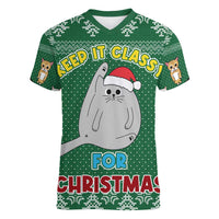 Cat Keep It Classy Christmas Women V-Neck T-Shirt Xmas Holiday Patterns - Wonder Print Shop