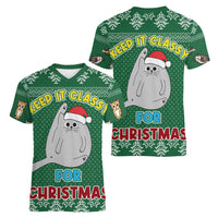 Cat Keep It Classy Christmas Women V-Neck T-Shirt Xmas Holiday Patterns - Wonder Print Shop