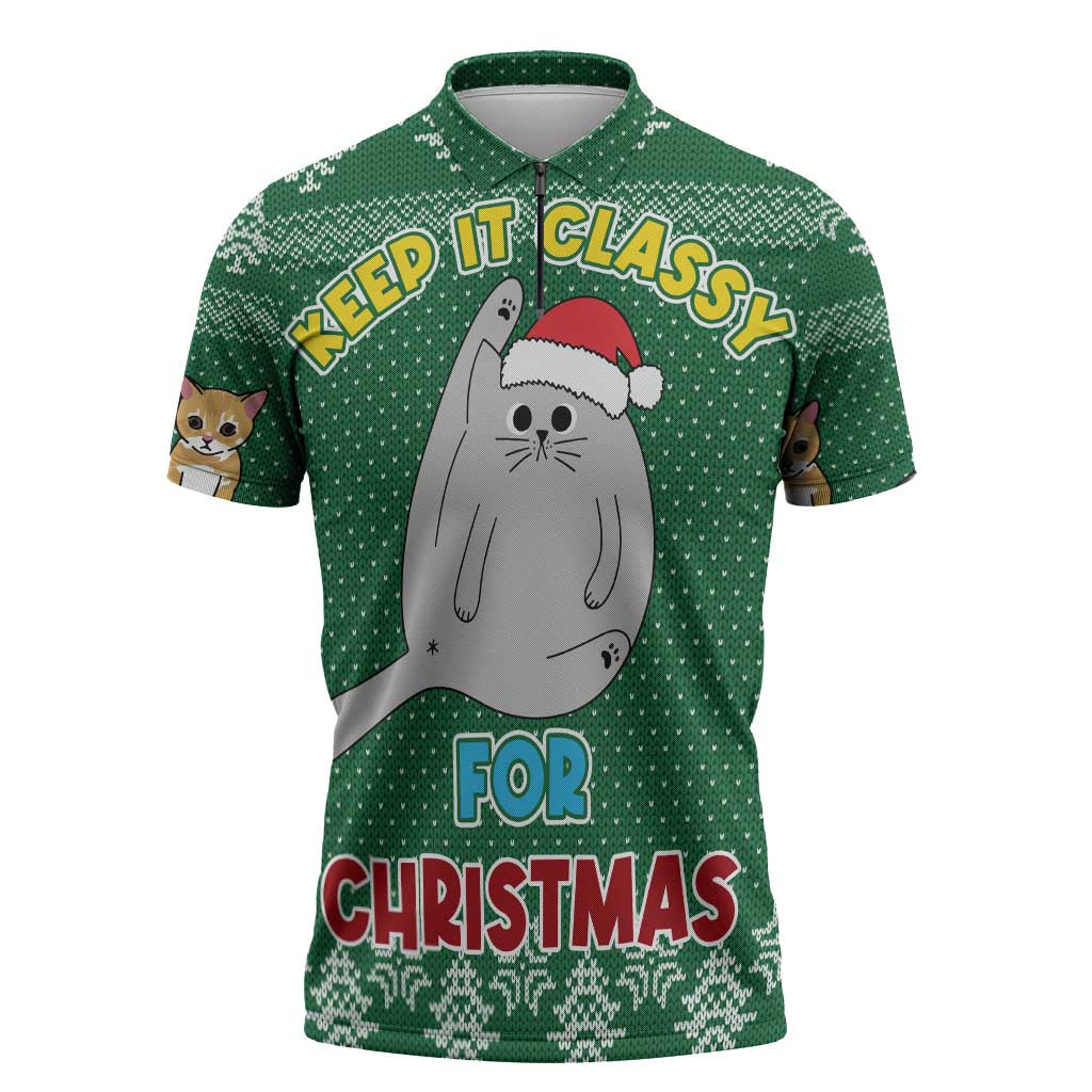 Cat Keep It Classy Christmas Zipper Polo Shirt Xmas Holiday Patterns - Wonder Print Shop