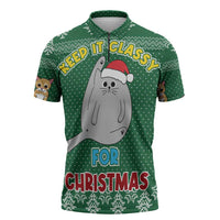 Cat Keep It Classy Christmas Zipper Polo Shirt Xmas Holiday Patterns - Wonder Print Shop