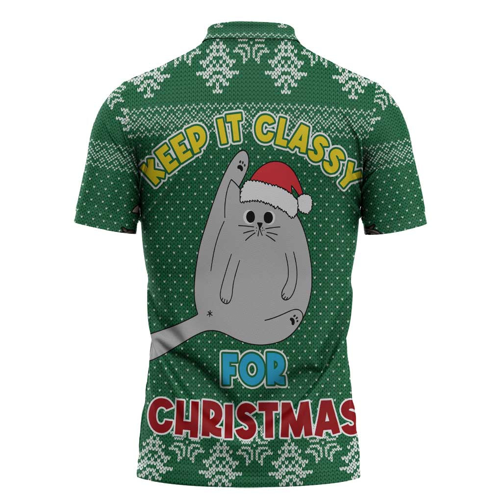 Cat Keep It Classy Christmas Zipper Polo Shirt Xmas Holiday Patterns - Wonder Print Shop