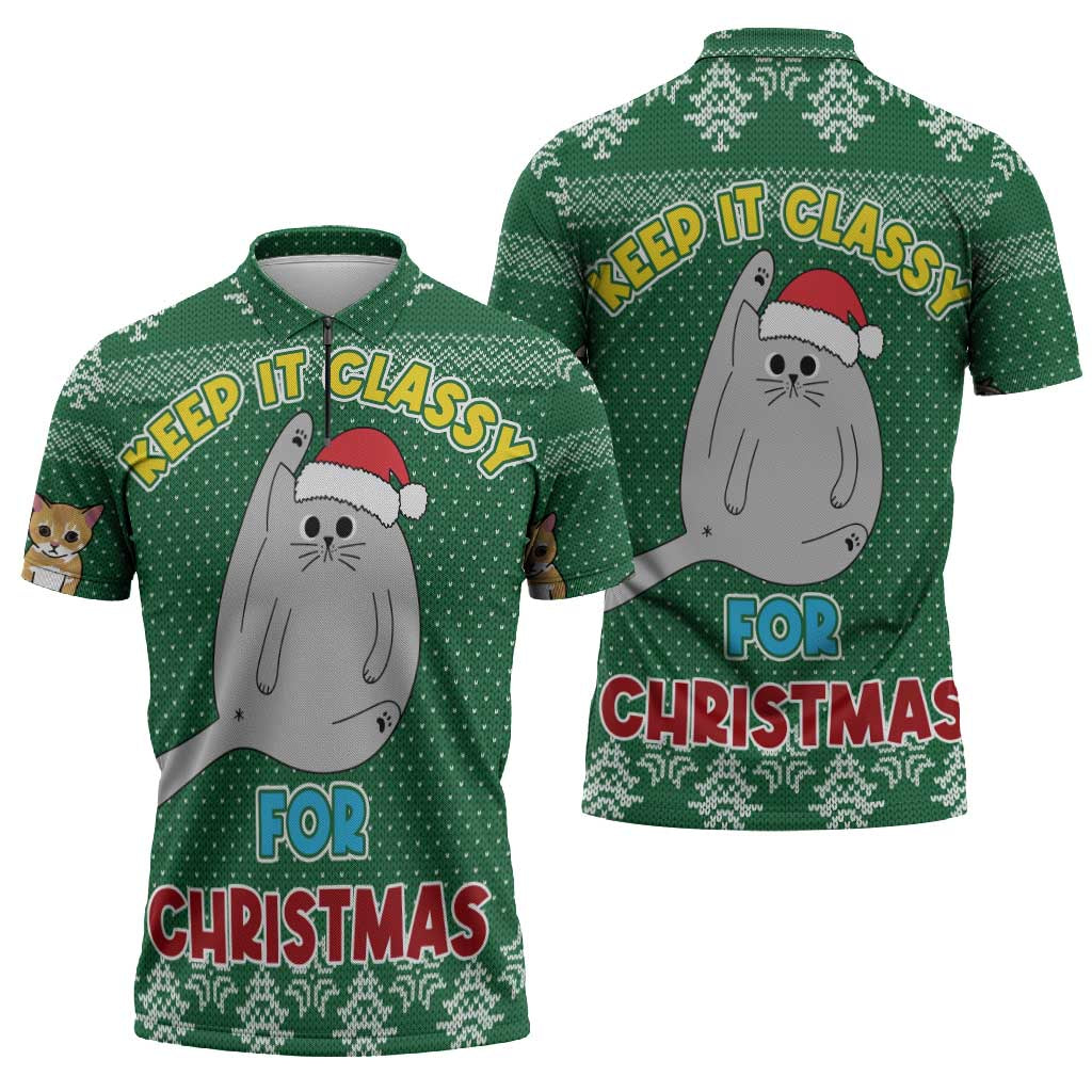 Cat Keep It Classy Christmas Zipper Polo Shirt Xmas Holiday Patterns - Wonder Print Shop