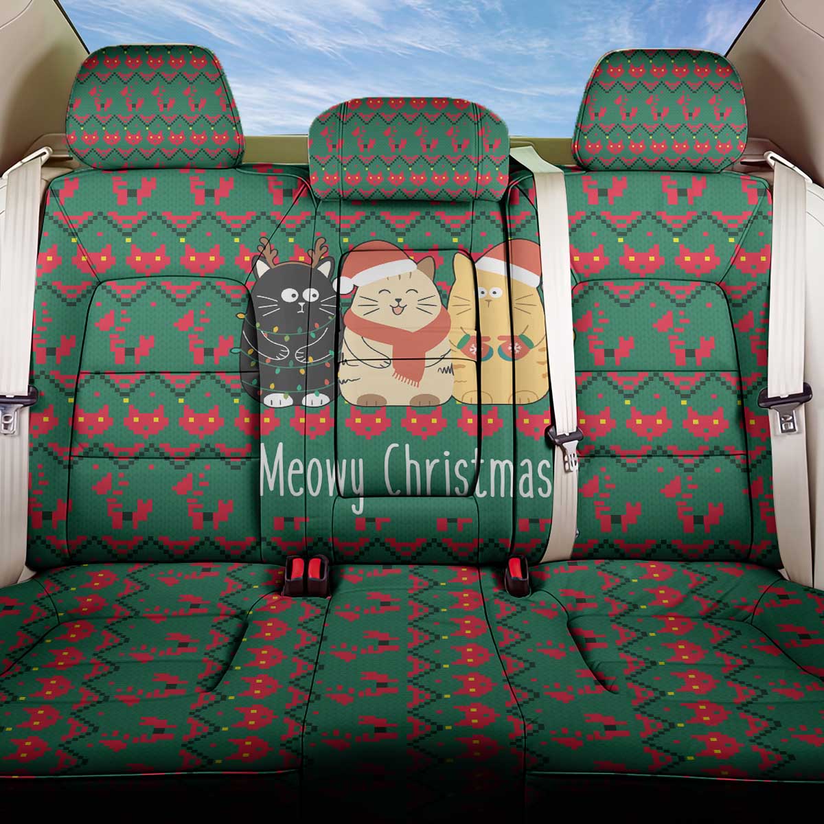 Cat Meowy Christmas Back Car Seat Cover Xmas Holiday Patterns - Wonder Print Shop
