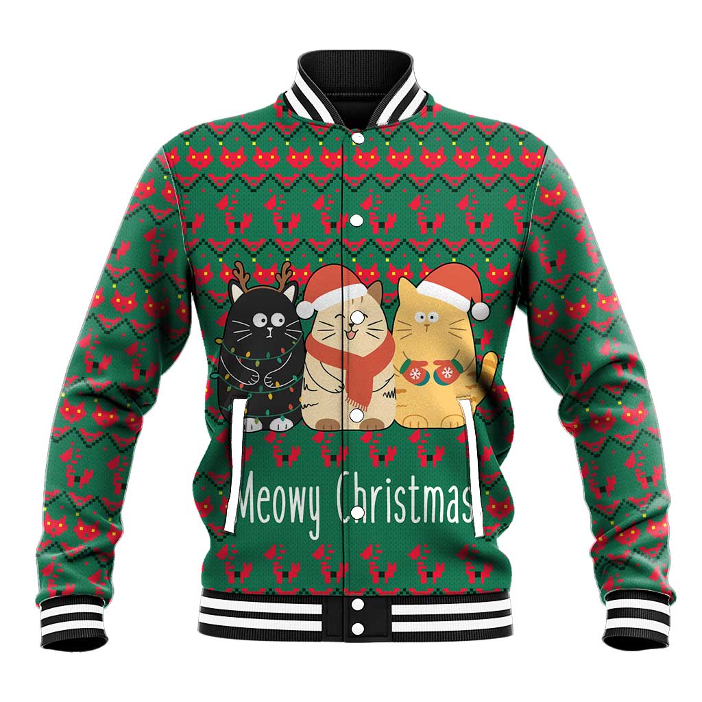 Cat Meowy Christmas Baseball Jacket Xmas Holiday Patterns - Wonder Print Shop