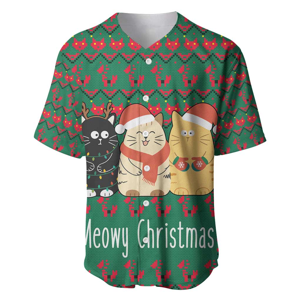 Cat Meowy Christmas Baseball Jersey Xmas Holiday Patterns - Wonder Print Shop