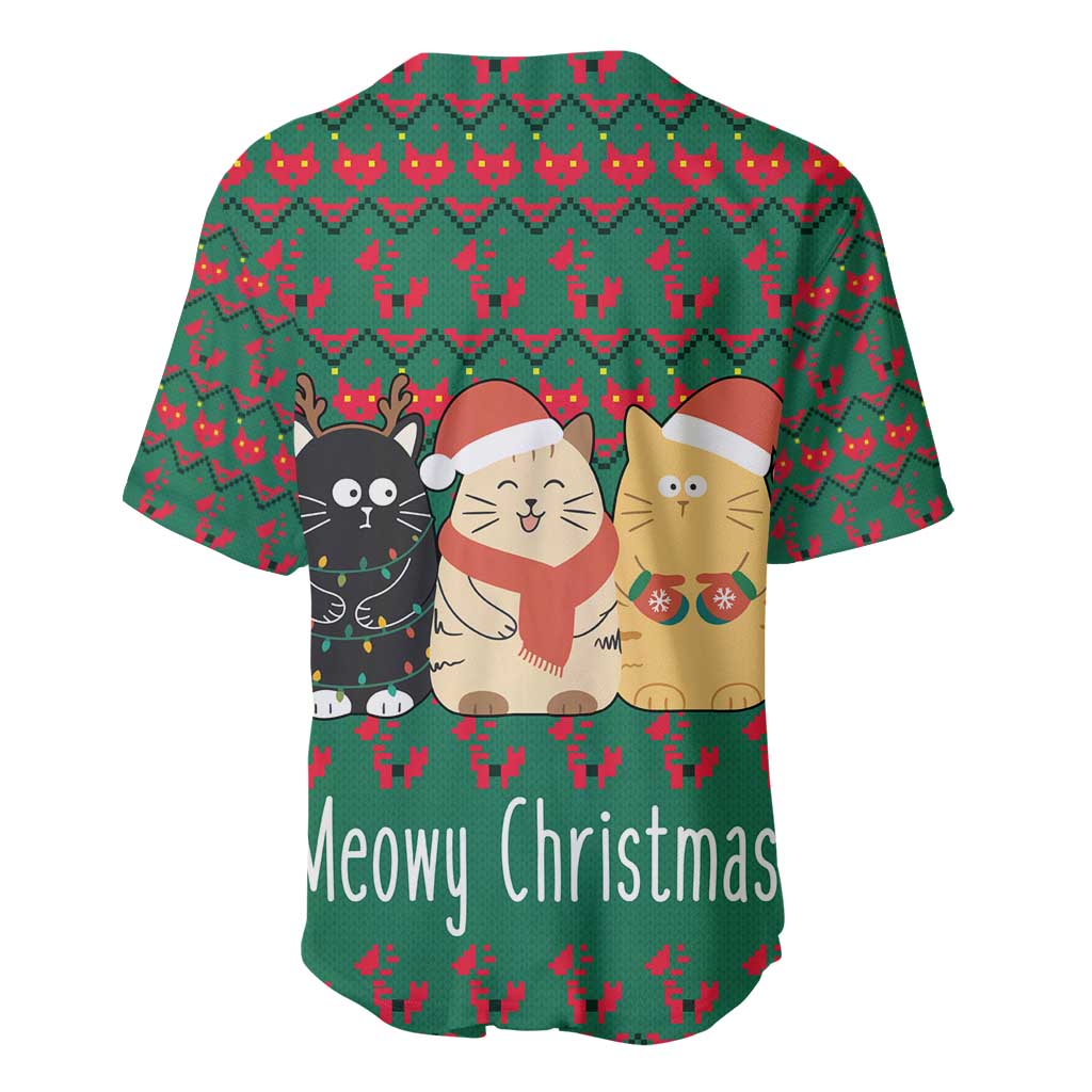 Cat Meowy Christmas Baseball Jersey Xmas Holiday Patterns - Wonder Print Shop